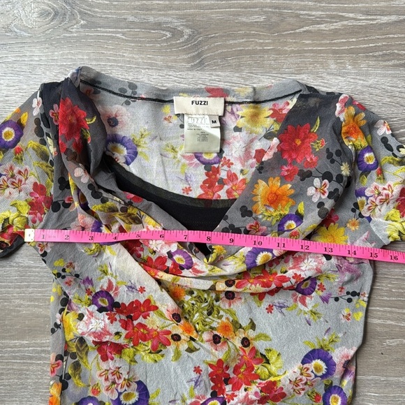 JPG Fuzzi Sheer Mesh Floral Long Sleeve Top – Cowl Neck Medium - Picture 8 of 9